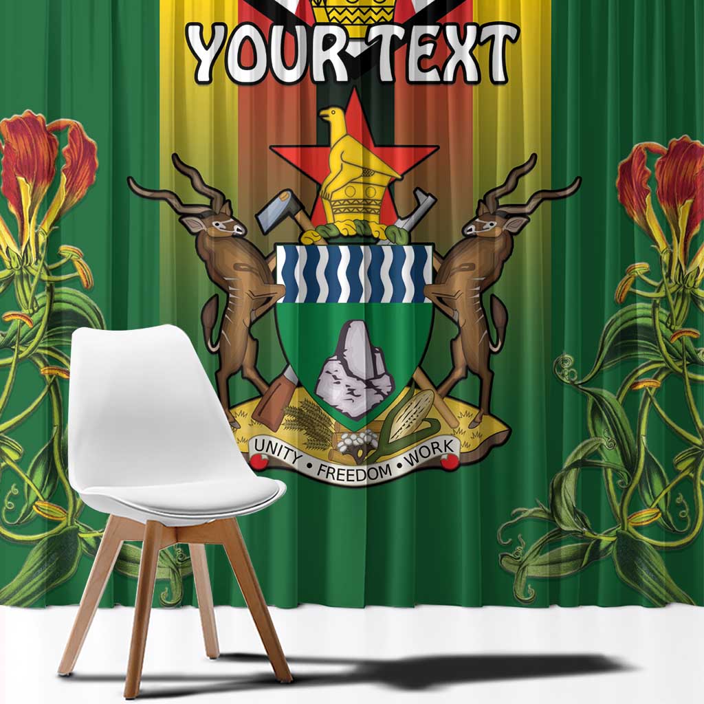 Personalised Zimbabwe Independence Day Window Curtain Gloriosa Flower - Flag Style