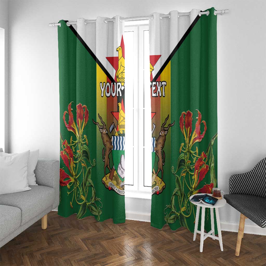 Personalised Zimbabwe Independence Day Window Curtain Gloriosa Flower - Flag Style
