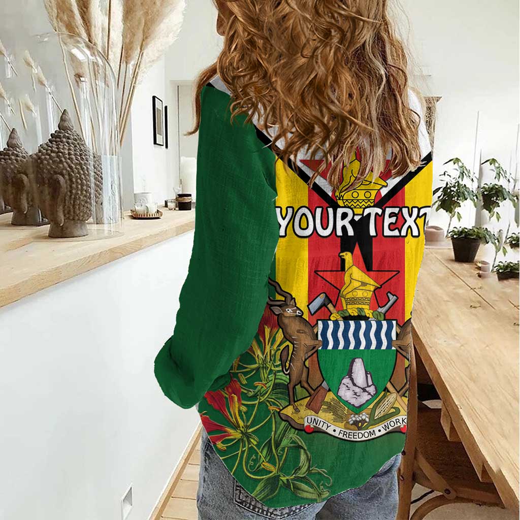 Personalised Zimbabwe Independence Day Women Casual Shirt Gloriosa Flower - Flag Style