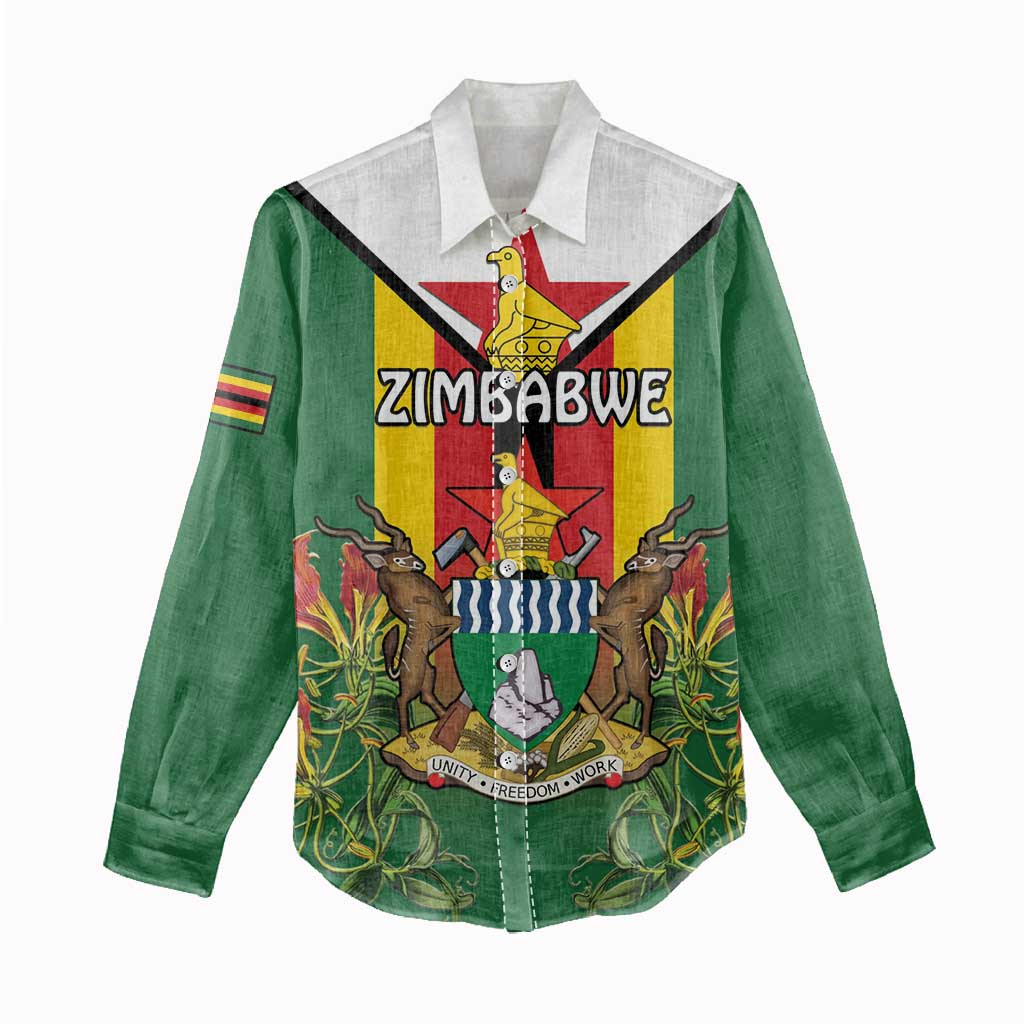 Personalised Zimbabwe Independence Day Women Casual Shirt Gloriosa Flower - Flag Style