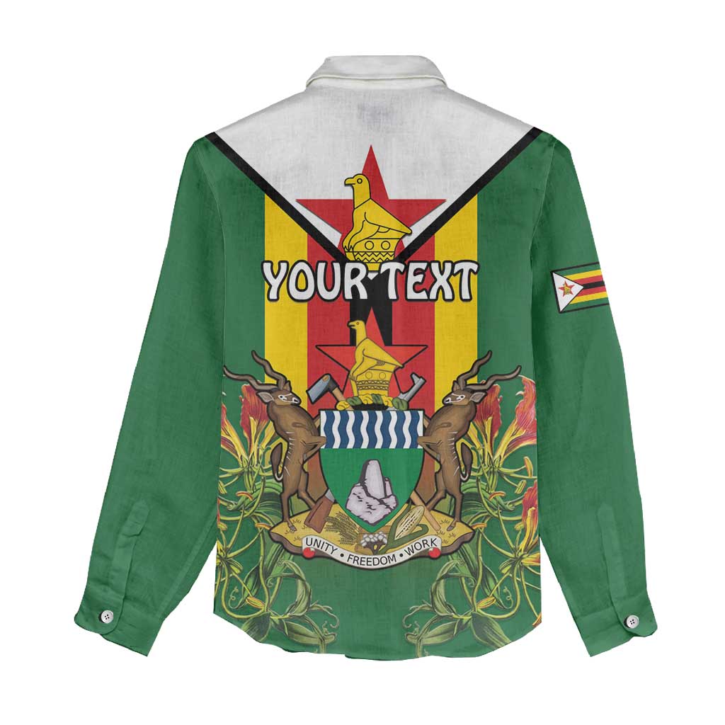 Personalised Zimbabwe Independence Day Women Casual Shirt Gloriosa Flower - Flag Style