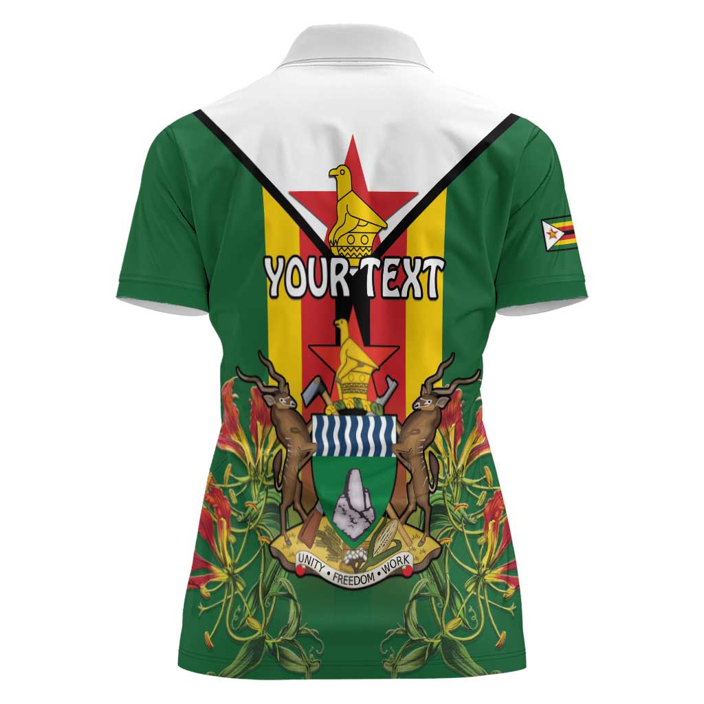 Personalised Zimbabwe Independence Day Women Polo Shirt Gloriosa Flower - Flag Style