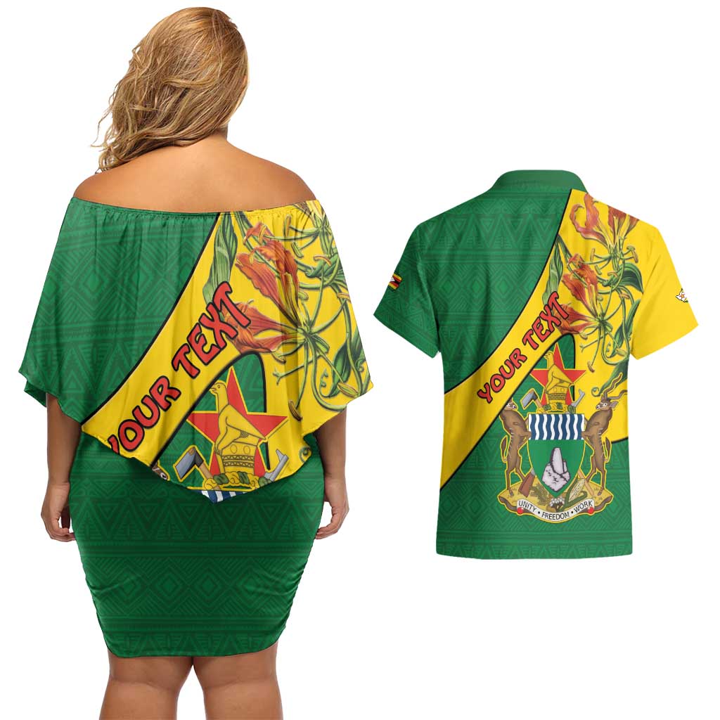 Personalised Zimbabwe Couples Matching Off Shoulder Short Dress and Hawaiian Shirt 1980 Independence Day