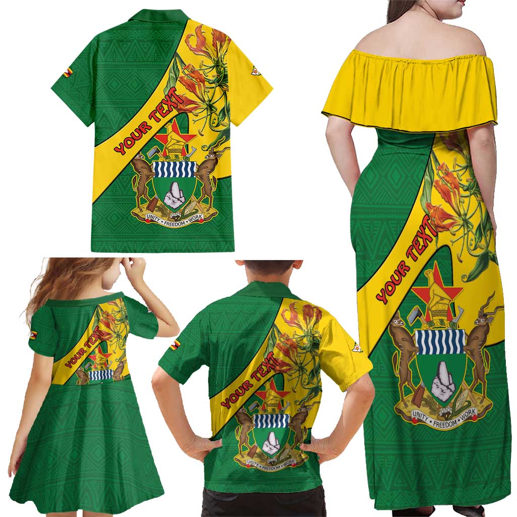 Personalised Zimbabwe Family Matching Off Shoulder Maxi Dress and Hawaiian Shirt 1980 Independence Day