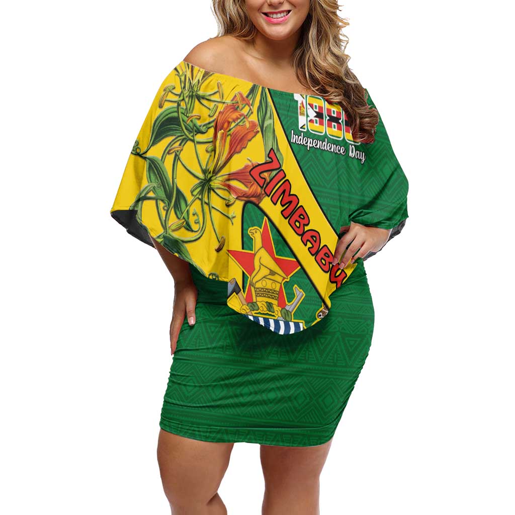 Personalised Zimbabwe Family Matching Off Shoulder Short Dress and Hawaiian Shirt 1980 Independence Day