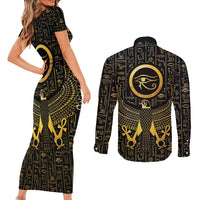 Ancient Egyptian Couples Matching Short Sleeve Bodycon Dress and Long Sleeve Button Shirt Horus Falcon God