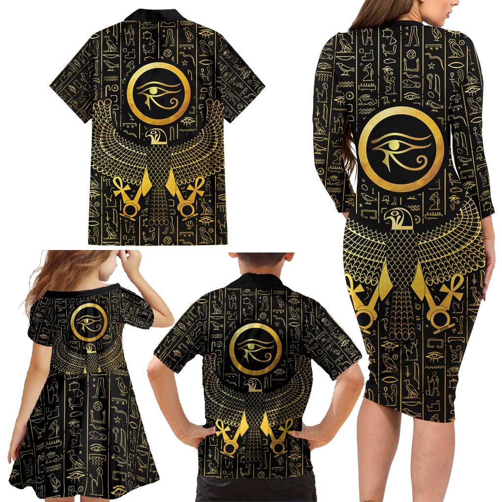 Ancient Egyptian Family Matching Long Sleeve Bodycon Dress and Hawaiian Shirt Horus Falcon God