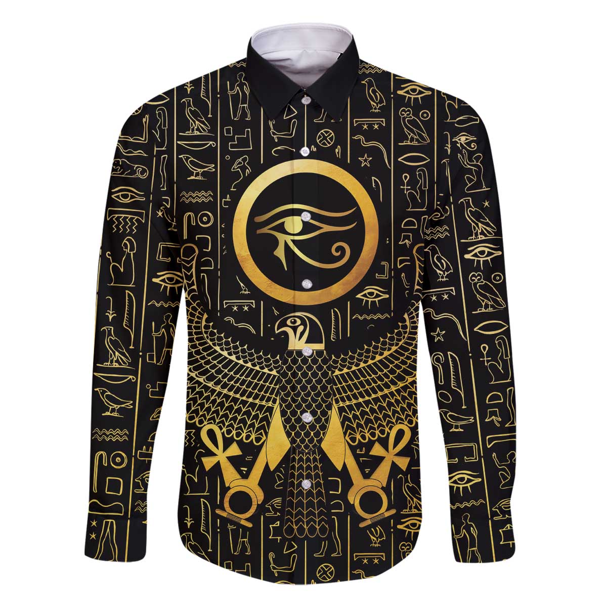 Ancient Egyptian Family Matching Off The Shoulder Long Sleeve Dress and Hawaiian Shirt Horus Falcon God