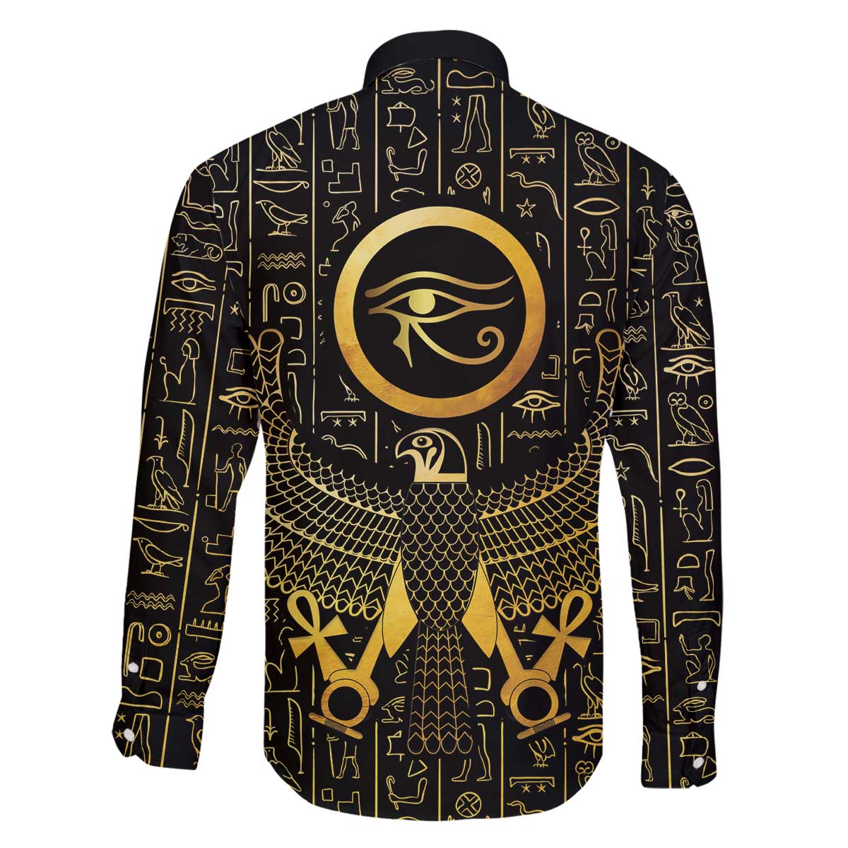 Ancient Egyptian Family Matching Off The Shoulder Long Sleeve Dress and Hawaiian Shirt Horus Falcon God