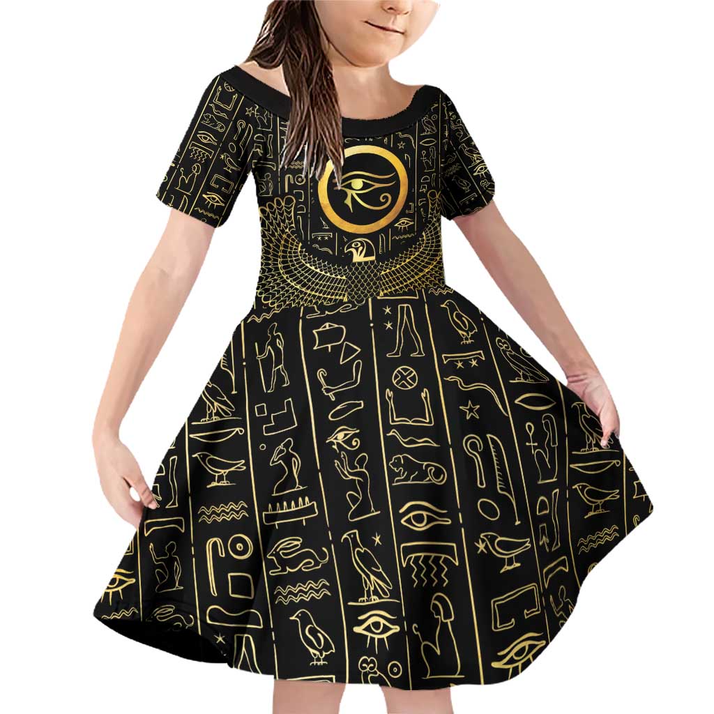 Ancient Egyptian Family Matching Off Shoulder Short Dress and Hawaiian Shirt Horus Falcon God