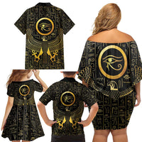 Ancient Egyptian Family Matching Off Shoulder Short Dress and Hawaiian Shirt Horus Falcon God