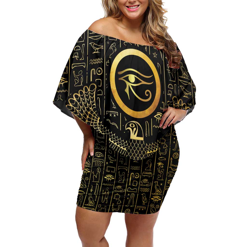 Ancient Egyptian Family Matching Off Shoulder Short Dress and Hawaiian Shirt Horus Falcon God