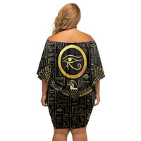 Ancient Egyptian Family Matching Off Shoulder Short Dress and Hawaiian Shirt Horus Falcon God