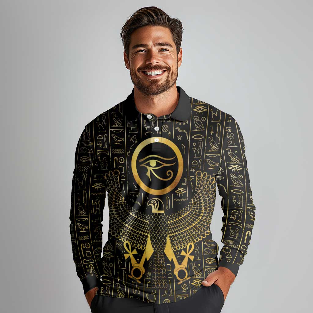 Ancient Egyptian Long Sleeve Polo Shirt Horus Falcon God