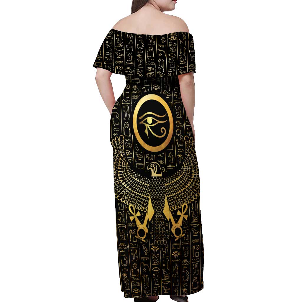 Ancient Egyptian Off Shoulder Maxi Dress Horus Falcon God