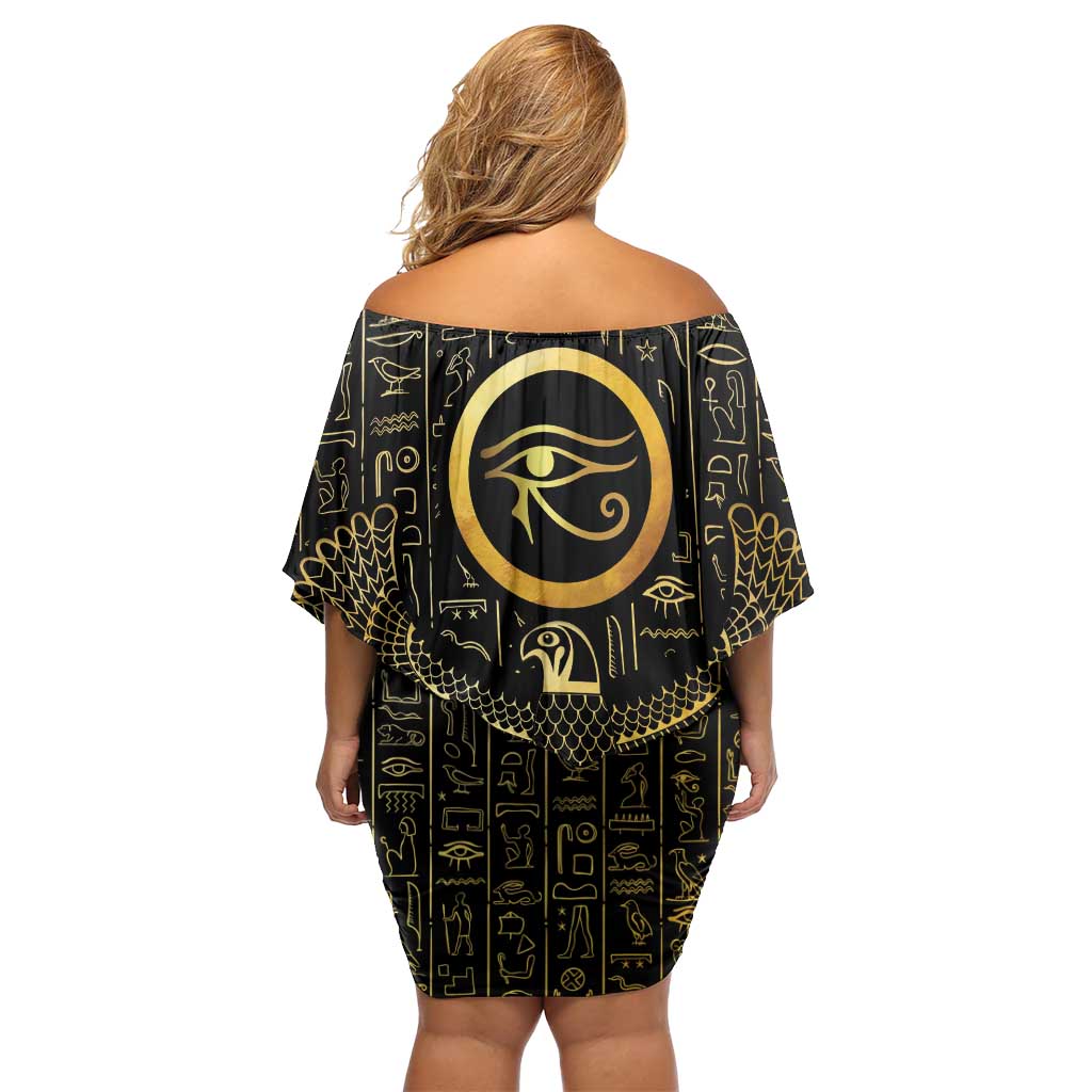 Ancient Egyptian Off Shoulder Short Dress Horus Falcon God