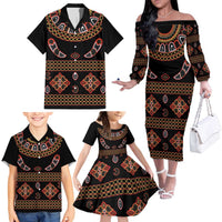 Toghu Family Matching Off The Shoulder Long Sleeve Dress and Hawaiian Shirt Cameroon Traditional Pattern