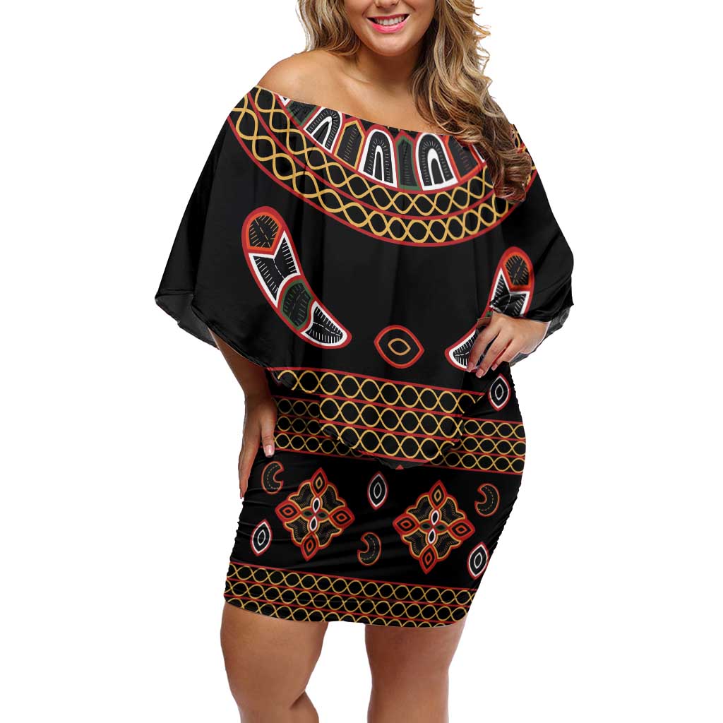 Toghu Family Matching Off Shoulder Short Dress and Hawaiian Shirt Cameroon Traditional Pattern