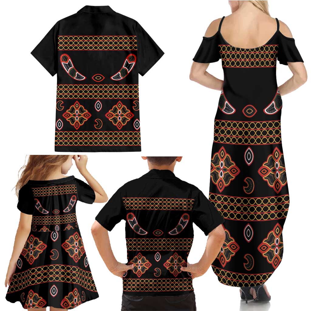 Toghu Family Matching Summer Maxi Dress and Hawaiian Shirt Cameroon Traditional Pattern