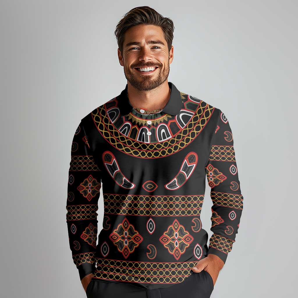 Toghu Long Sleeve Polo Shirt Cameroon Traditional Pattern