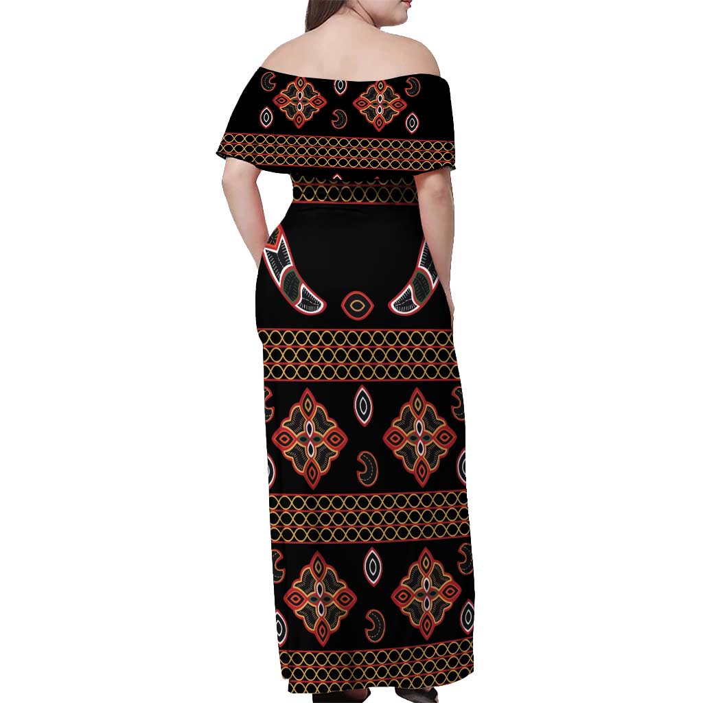 Toghu Off Shoulder Maxi Dress Cameroon Traditional Pattern