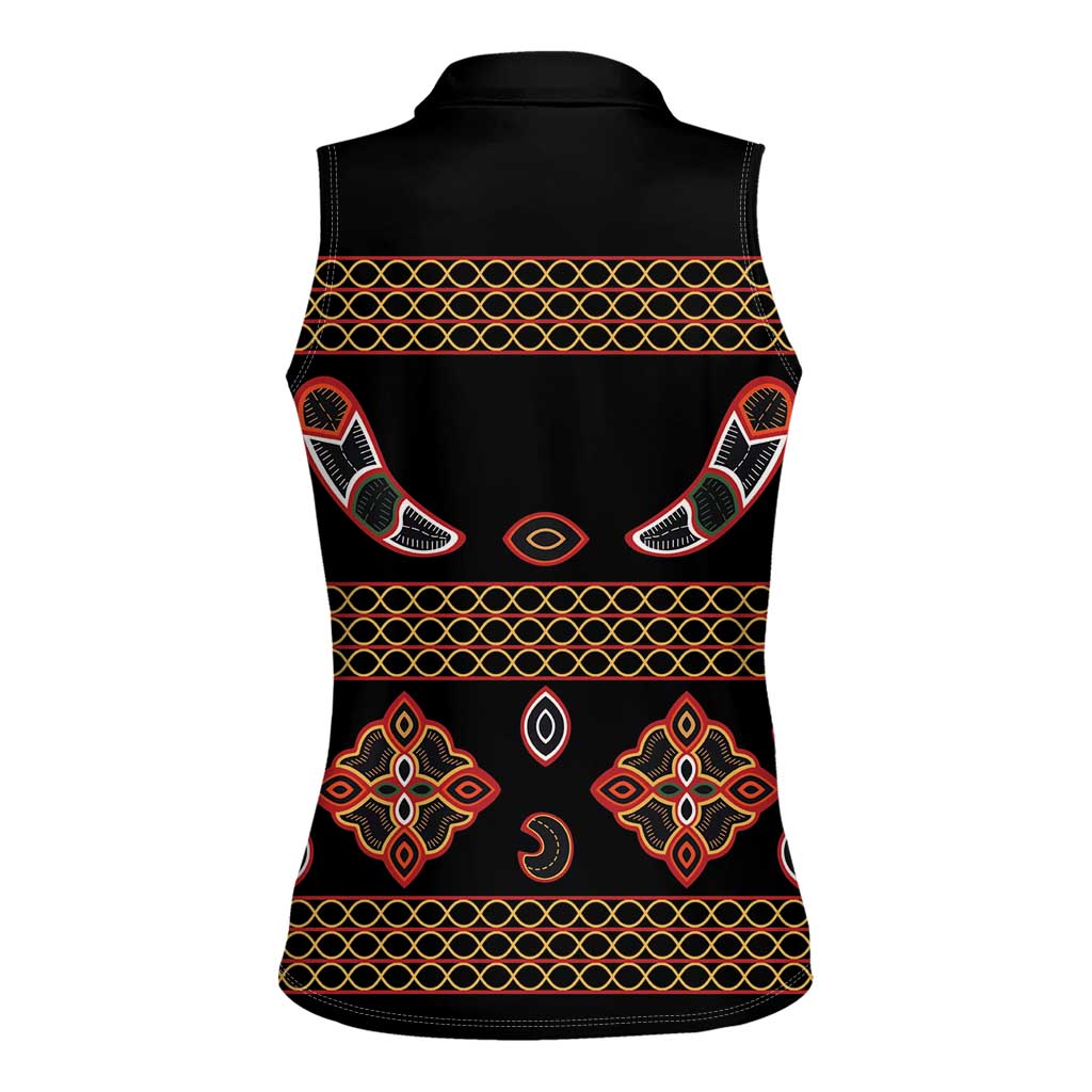 Toghu Women Sleeveless Polo Shirt Cameroon Traditional Pattern