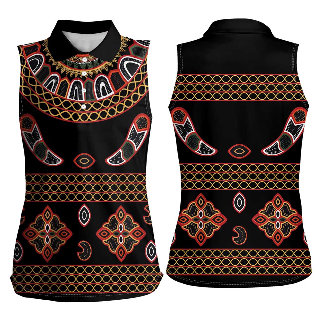 Toghu Women Sleeveless Polo Shirt Cameroon Traditional Pattern