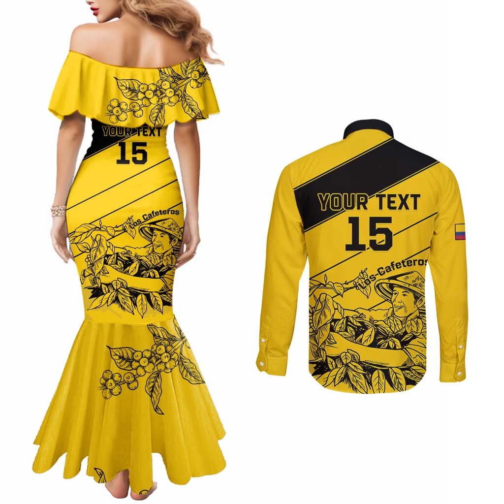 Custom Colombia Football Couples Matching Mermaid Dress and Long Sleeve Button Shirt Go Los Cafeteros