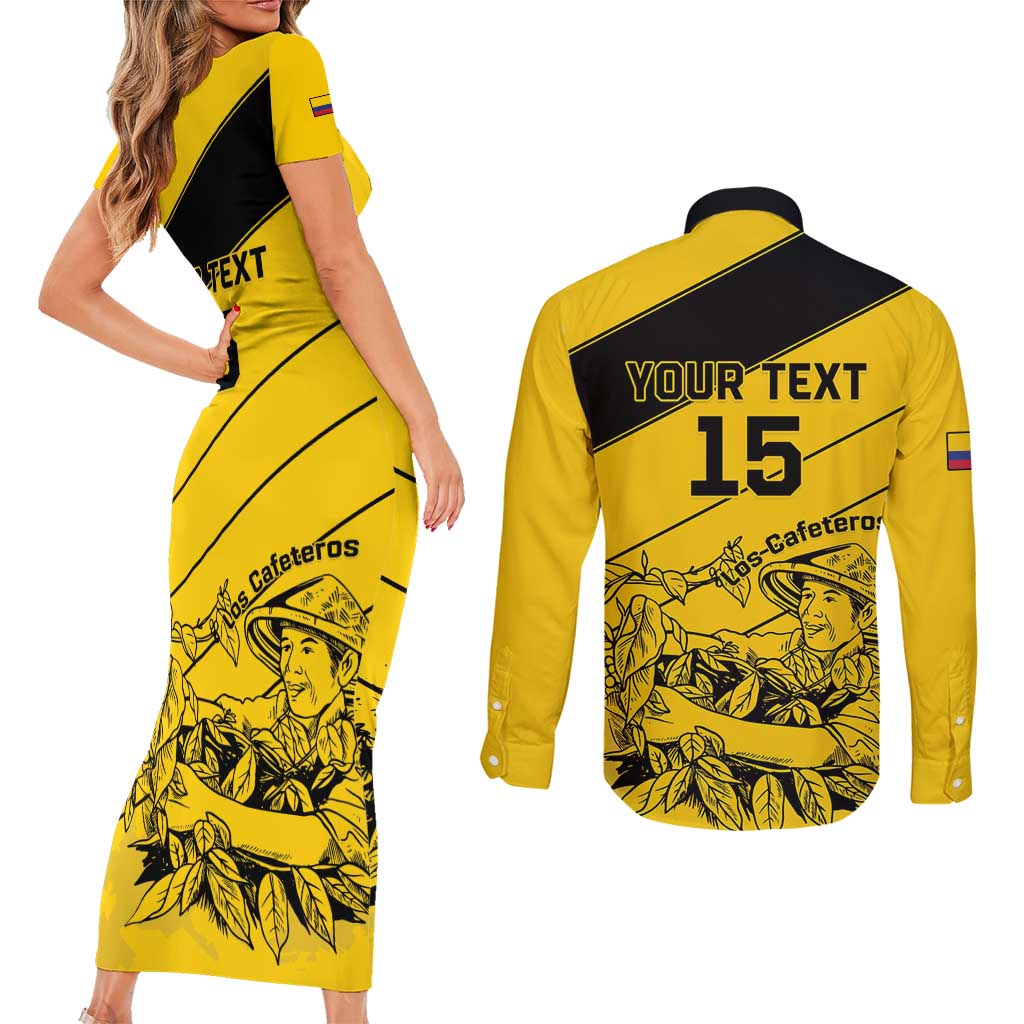 Custom Colombia Football Couples Matching Short Sleeve Bodycon Dress and Long Sleeve Button Shirt Go Los Cafeteros
