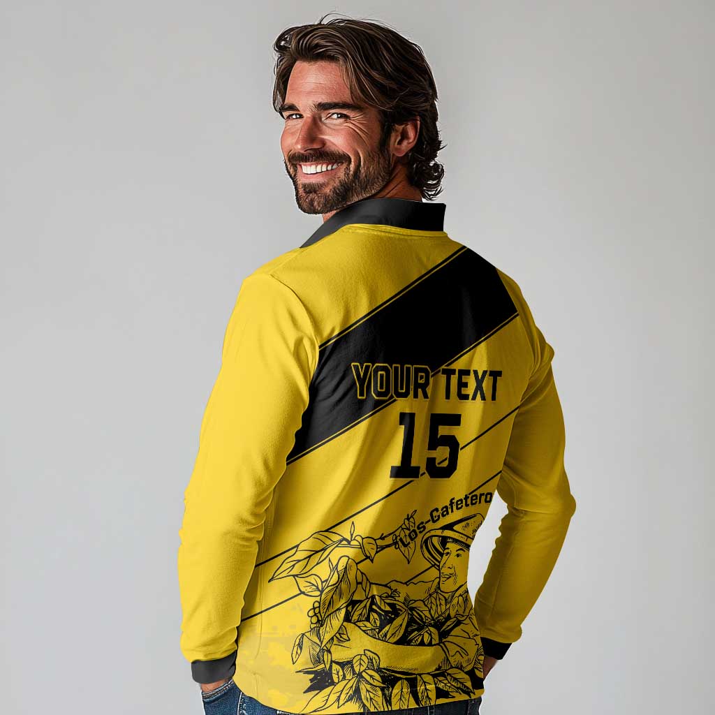 Custom Colombia Football Long Sleeve Polo Shirt Go Los Cafeteros