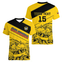 Custom Colombia Football Women V-Neck T-Shirt Go Los Cafeteros