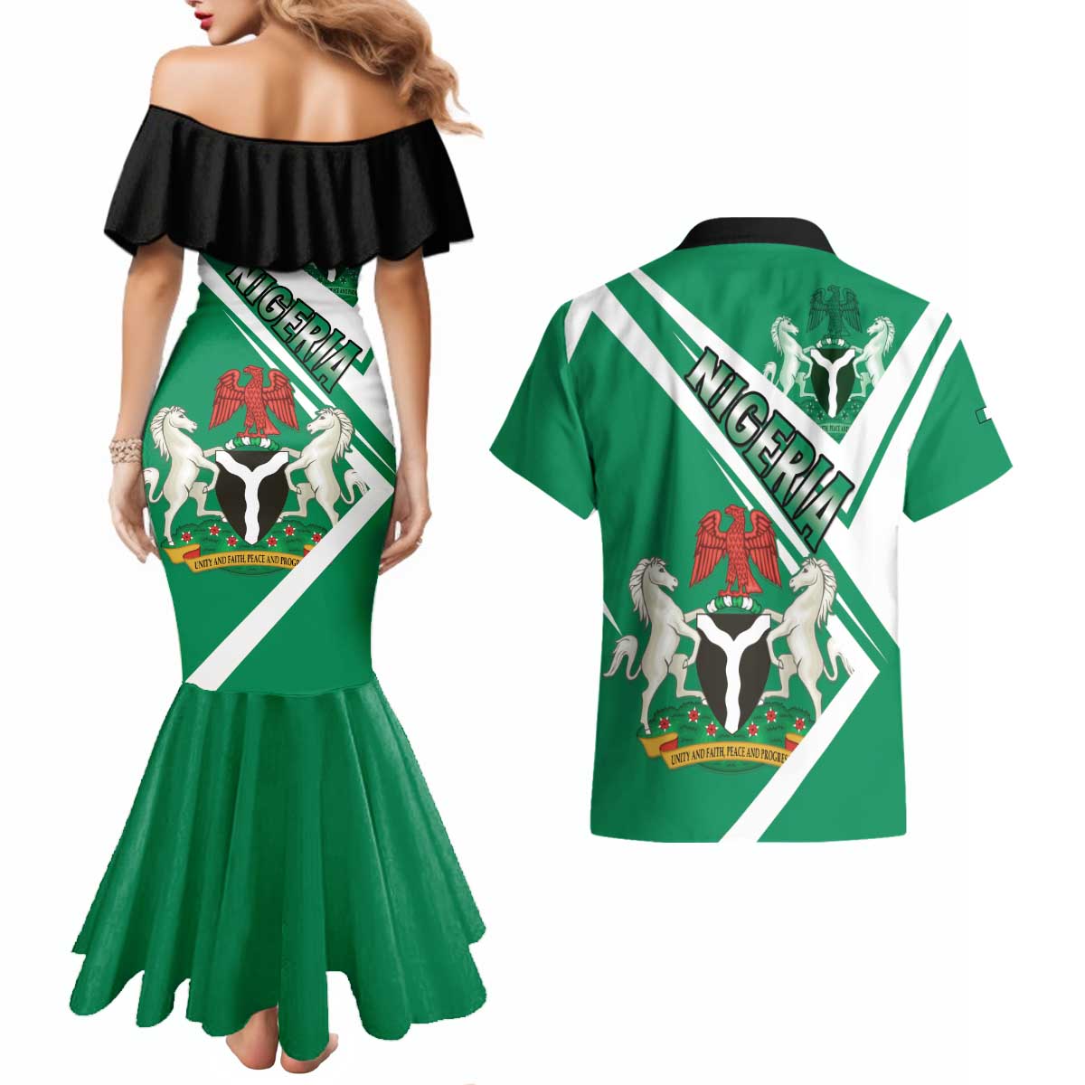Nigeria Coat Of Arms Couples Matching Mermaid Dress and Hawaiian Shirt Sporty Style