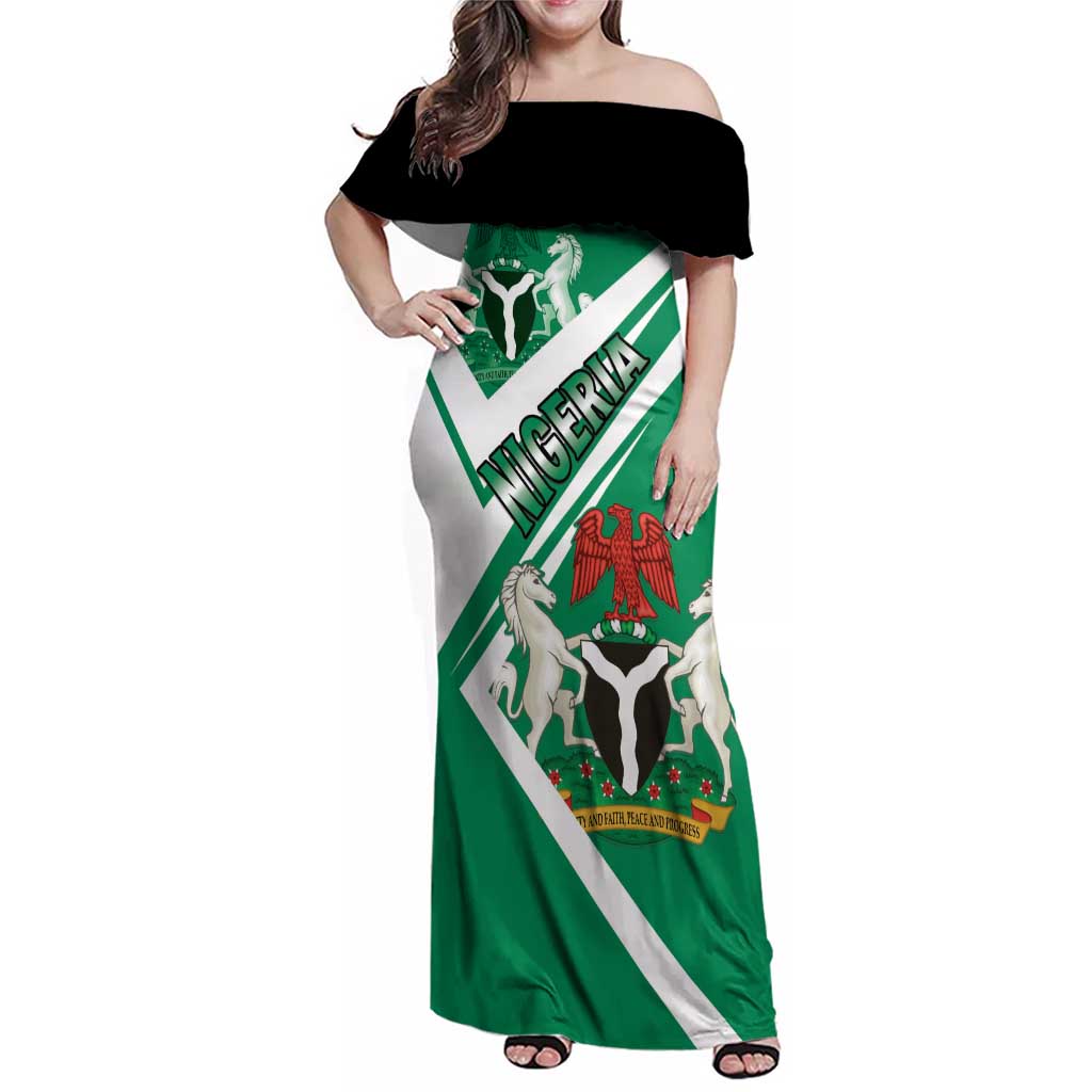 Nigeria Coat Of Arms Family Matching Off Shoulder Maxi Dress and Hawaiian Shirt Sporty Style