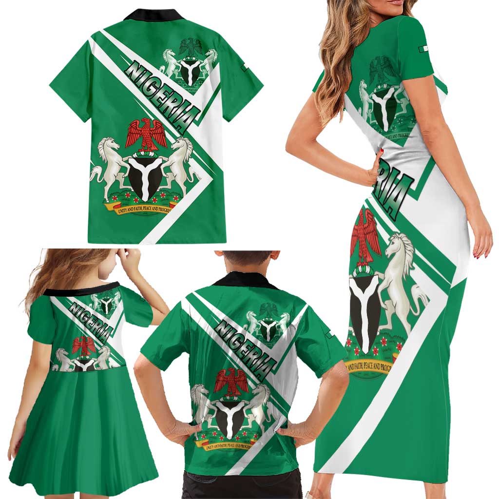Nigeria Coat Of Arms Family Matching Short Sleeve Bodycon Dress and Hawaiian Shirt Sporty Style
