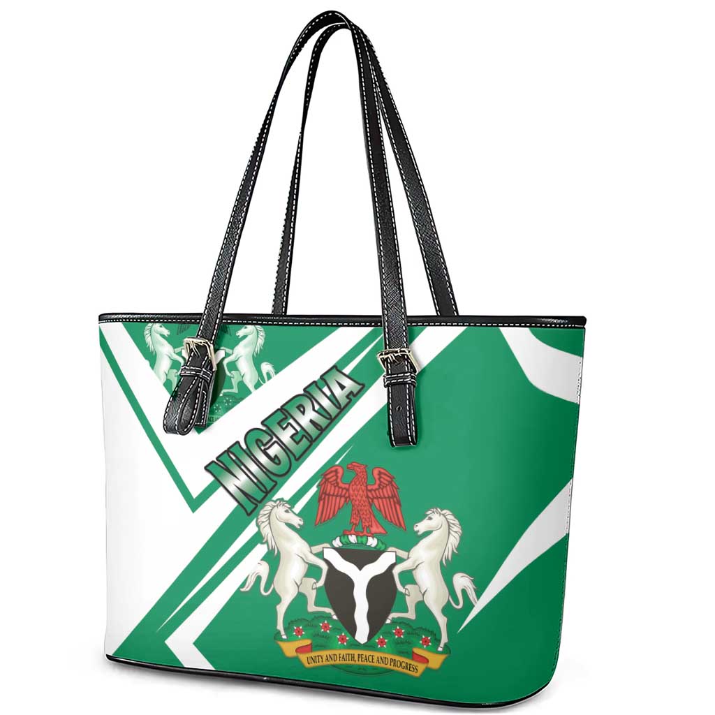 Nigeria Coat Of Arms Leather Tote Bag Sporty Style