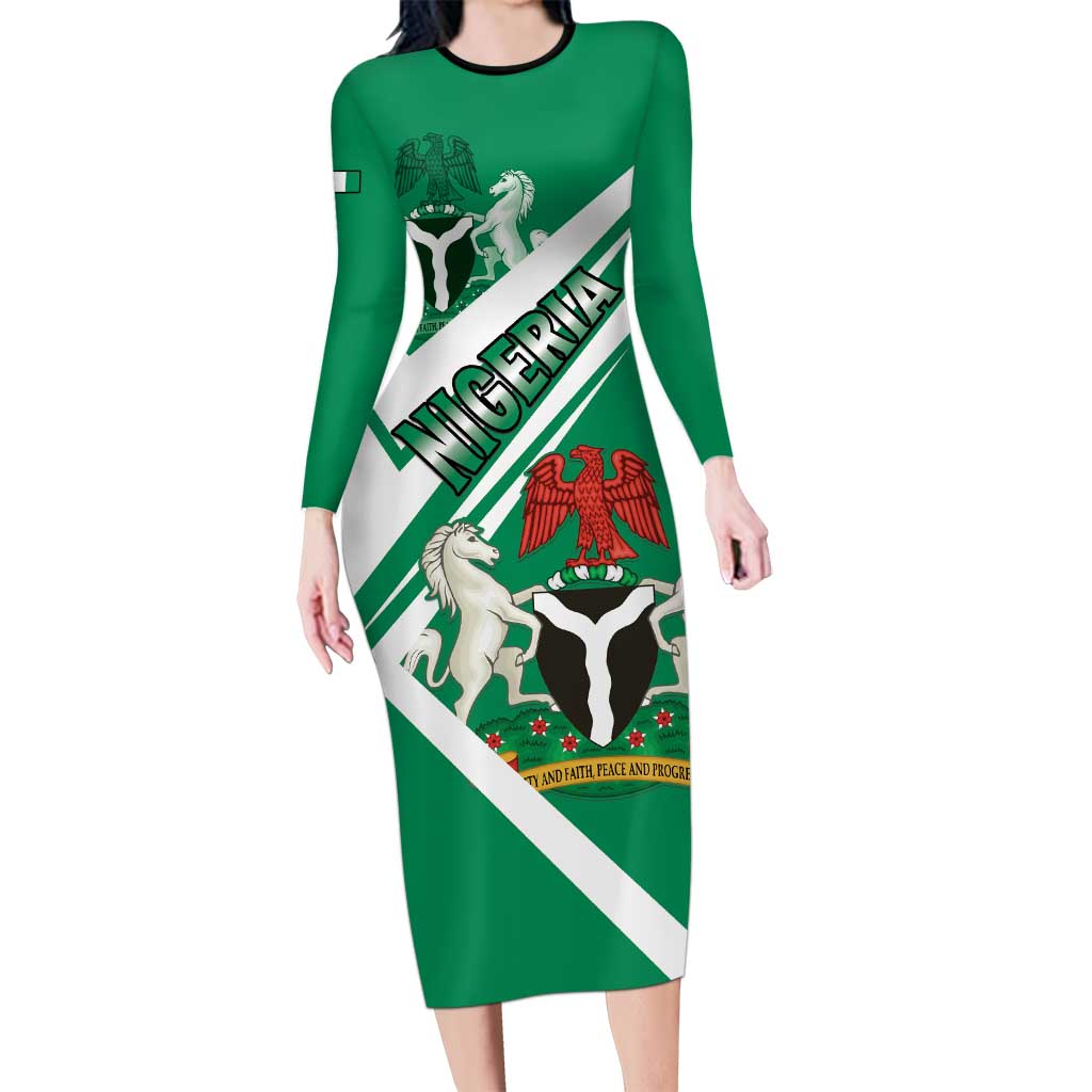 Nigeria Coat Of Arms Long Sleeve Bodycon Dress Sporty Style