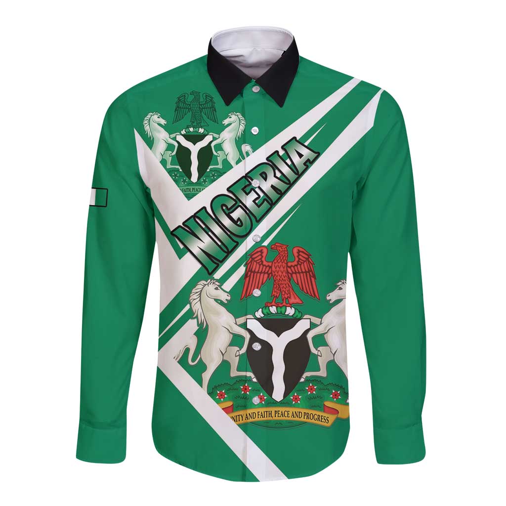 Nigeria Coat Of Arms Long Sleeve Button Shirt Sporty Style