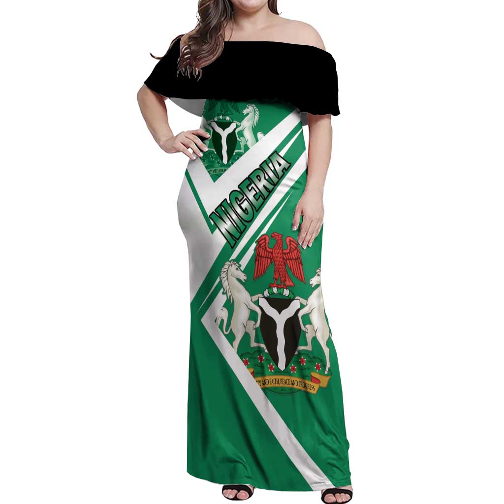 Nigeria Coat Of Arms Off Shoulder Maxi Dress Sporty Style