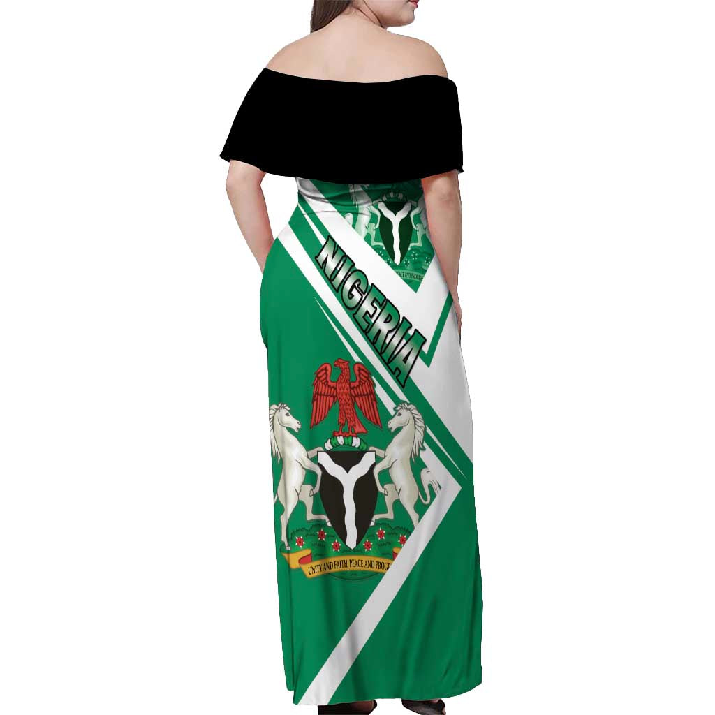 Nigeria Coat Of Arms Off Shoulder Maxi Dress Sporty Style
