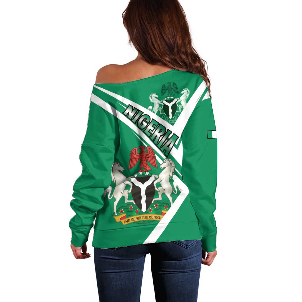 Nigeria Coat Of Arms Off Shoulder Sweater Sporty Style