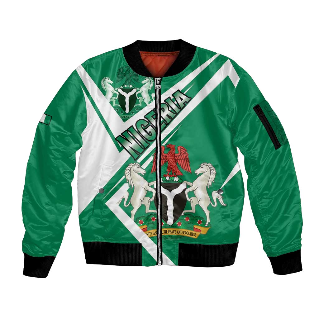 Nigeria Coat Of Arms Sleeve Zip Bomber Jacket Sporty Style