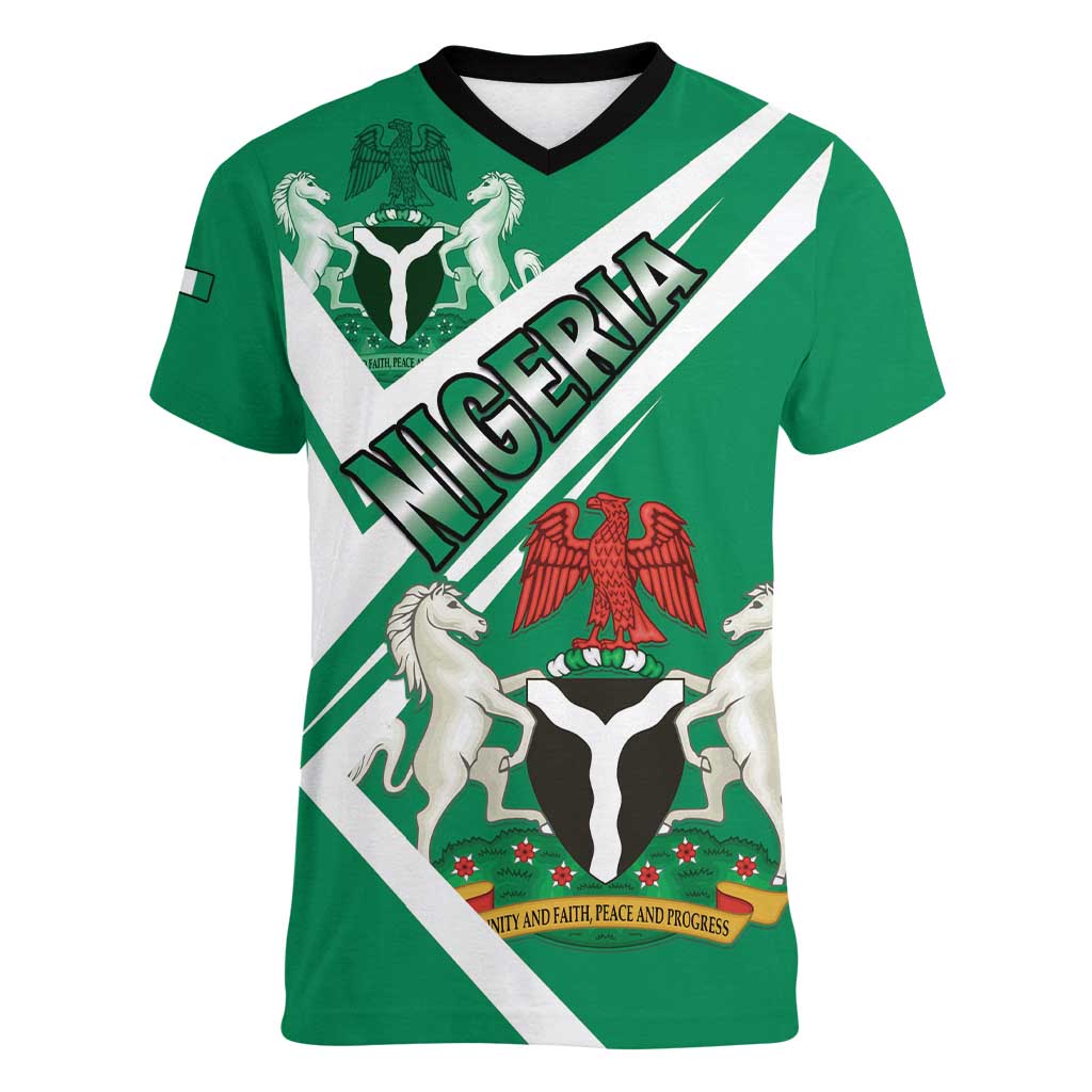 Nigeria Coat Of Arms Women V-Neck T-Shirt Sporty Style