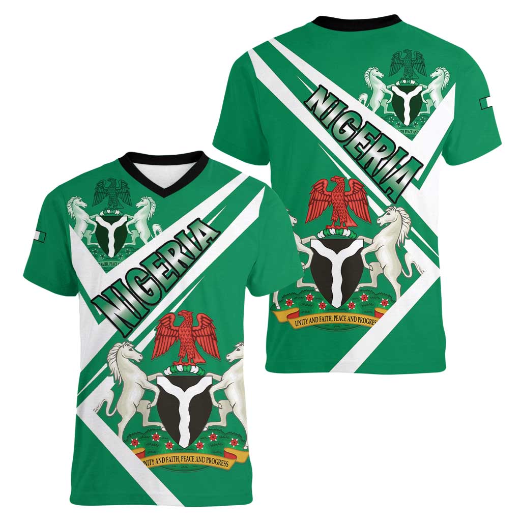 Nigeria Coat Of Arms Women V-Neck T-Shirt Sporty Style
