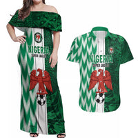 Custom Nigeria Football Couples Matching Off Shoulder Maxi Dress and Hawaiian Shirt Come On Super Eagles