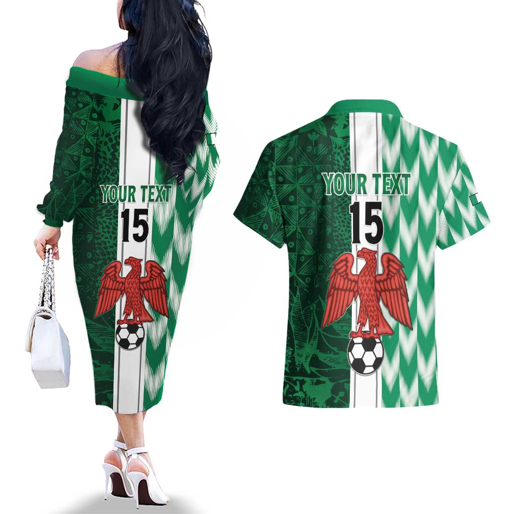 Custom Nigeria Football Couples Matching Off The Shoulder Long Sleeve Dress and Hawaiian Shirt Come On Super Eagles
