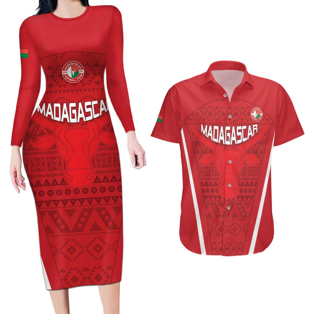Custom Madagascar Football Couples Matching Long Sleeve Bodycon Dress and Hawaiian Shirt Go Barea Go