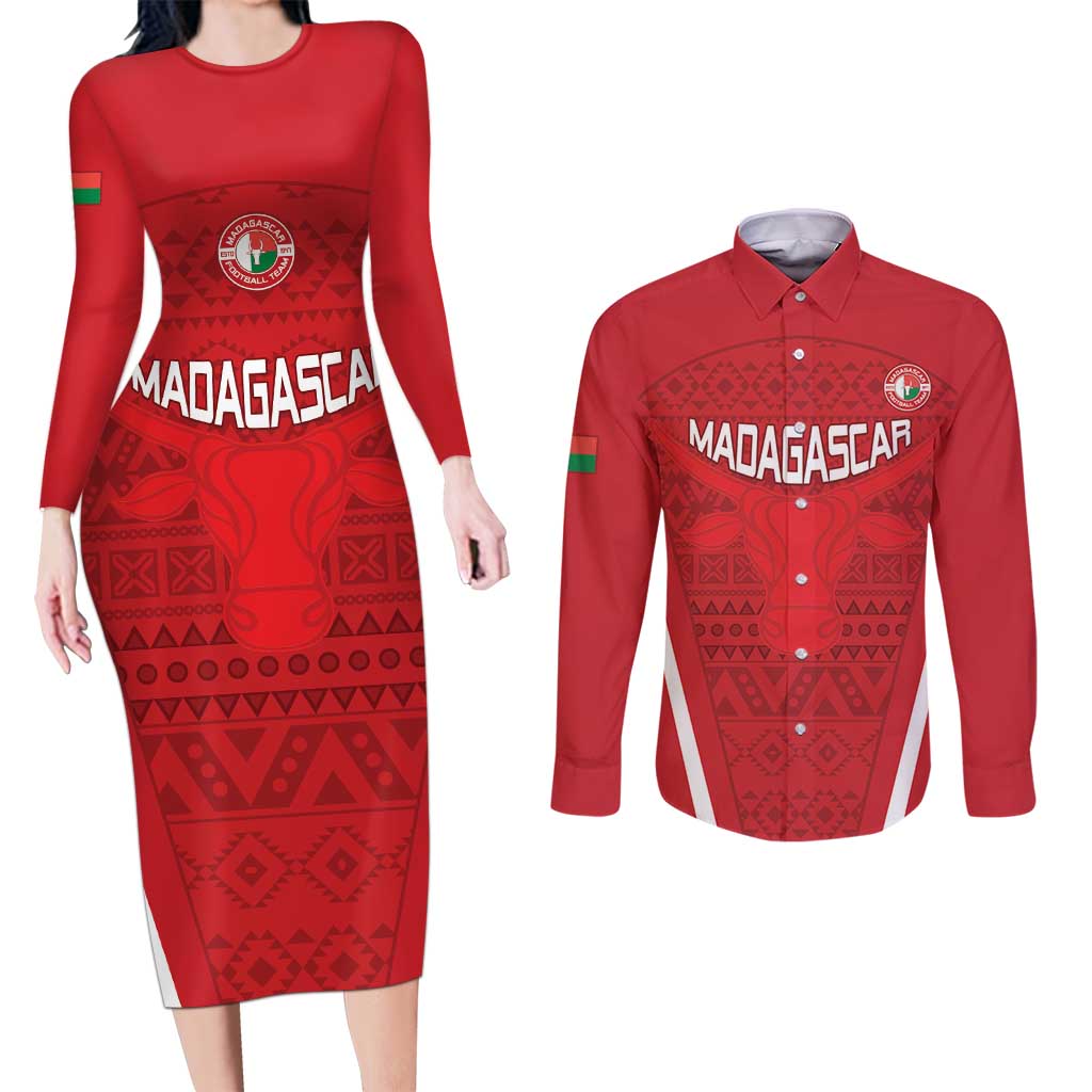 Custom Madagascar Football Couples Matching Long Sleeve Bodycon Dress and Long Sleeve Button Shirt Go Barea Go