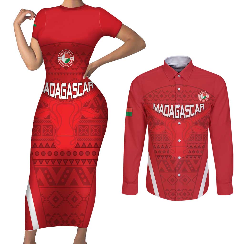 Custom Madagascar Football Couples Matching Short Sleeve Bodycon Dress and Long Sleeve Button Shirt Go Barea Go