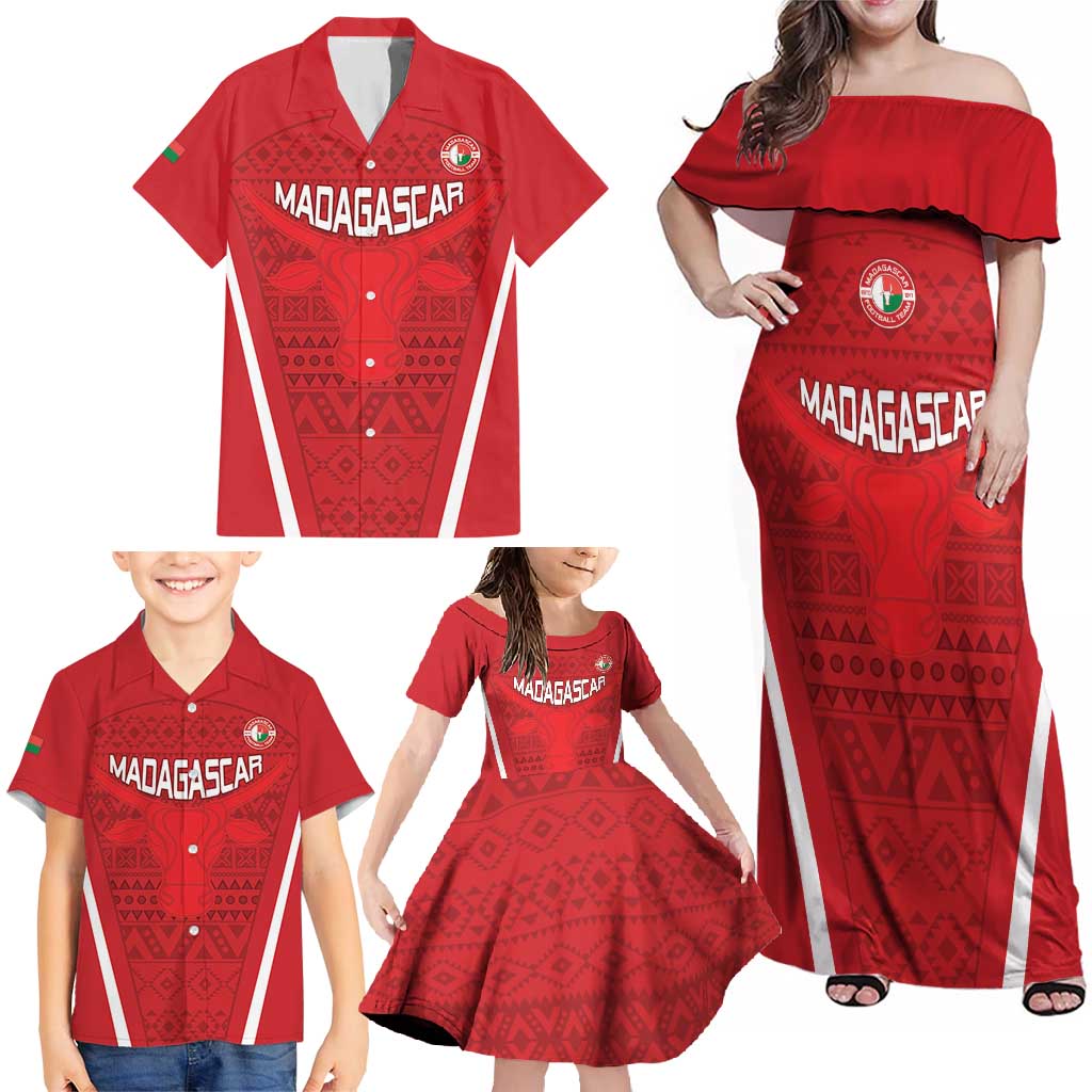 Custom Madagascar Football Family Matching Off Shoulder Maxi Dress and Hawaiian Shirt Go Barea Go
