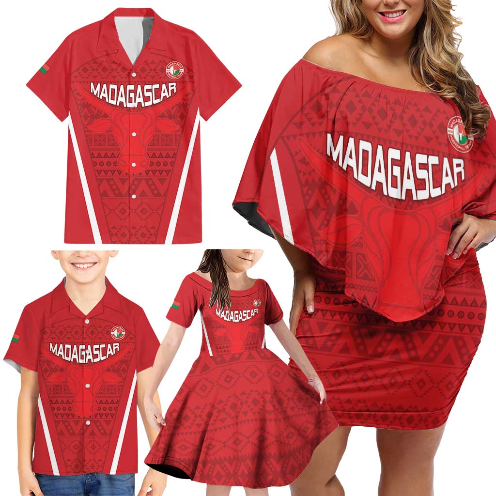 Custom Madagascar Football Family Matching Off Shoulder Short Dress and Hawaiian Shirt Go Barea Go